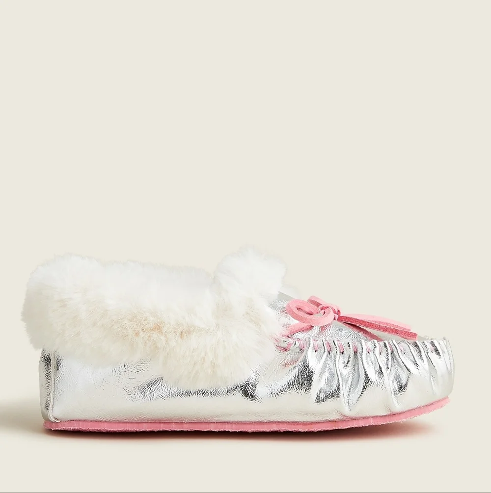 New! J.Crew K12 Crewcuts Girls Metallic Lodge Moccasins Slippers NWT BC932